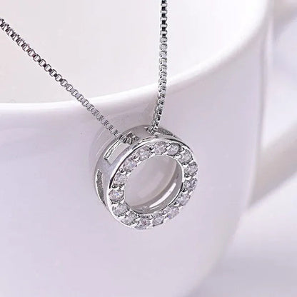 925 Sterling Silver Diamond Circle Rings Pendant Necklace for Women Daily Casual Fashion Accessories