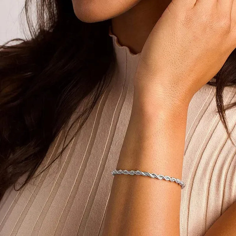 FASHION 925 Silver Rope Chain Bracelet 4mm Silver Bracelet for Men Women Silver Bracelet