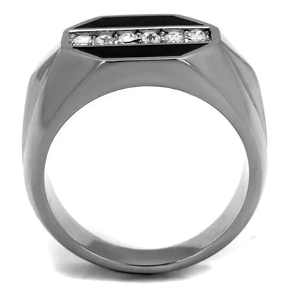 Men's Round Cut Simulated Diamond Crystal Stainless Steel & Epoxy Ring Size 8-14