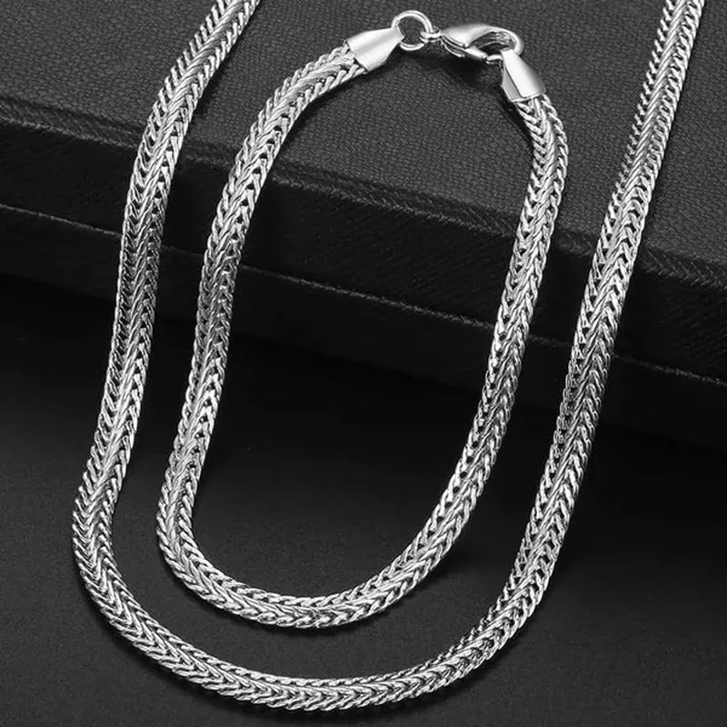 2Pcs 925 Sterling Silver Flat Snake Bone Chain Necklace Bracelet for Man Women Fashion Punk Charm Jewelry Set