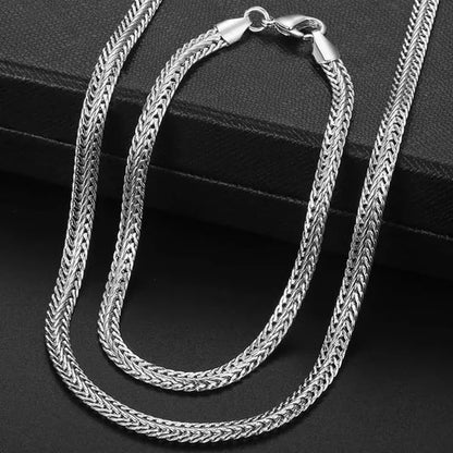 2Pcs 925 Sterling Silver Flat Snake Bone Chain Necklace Bracelet for Man Women Fashion Punk Charm Jewelry Set