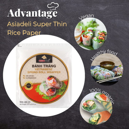 Rice Paper, 30~32 Sheets per Pack, 10.5 Oz, Vietnamese Spring Roll Wrapper, Premium Rice Paper, round 22Cm (Pack of 3 Bags)