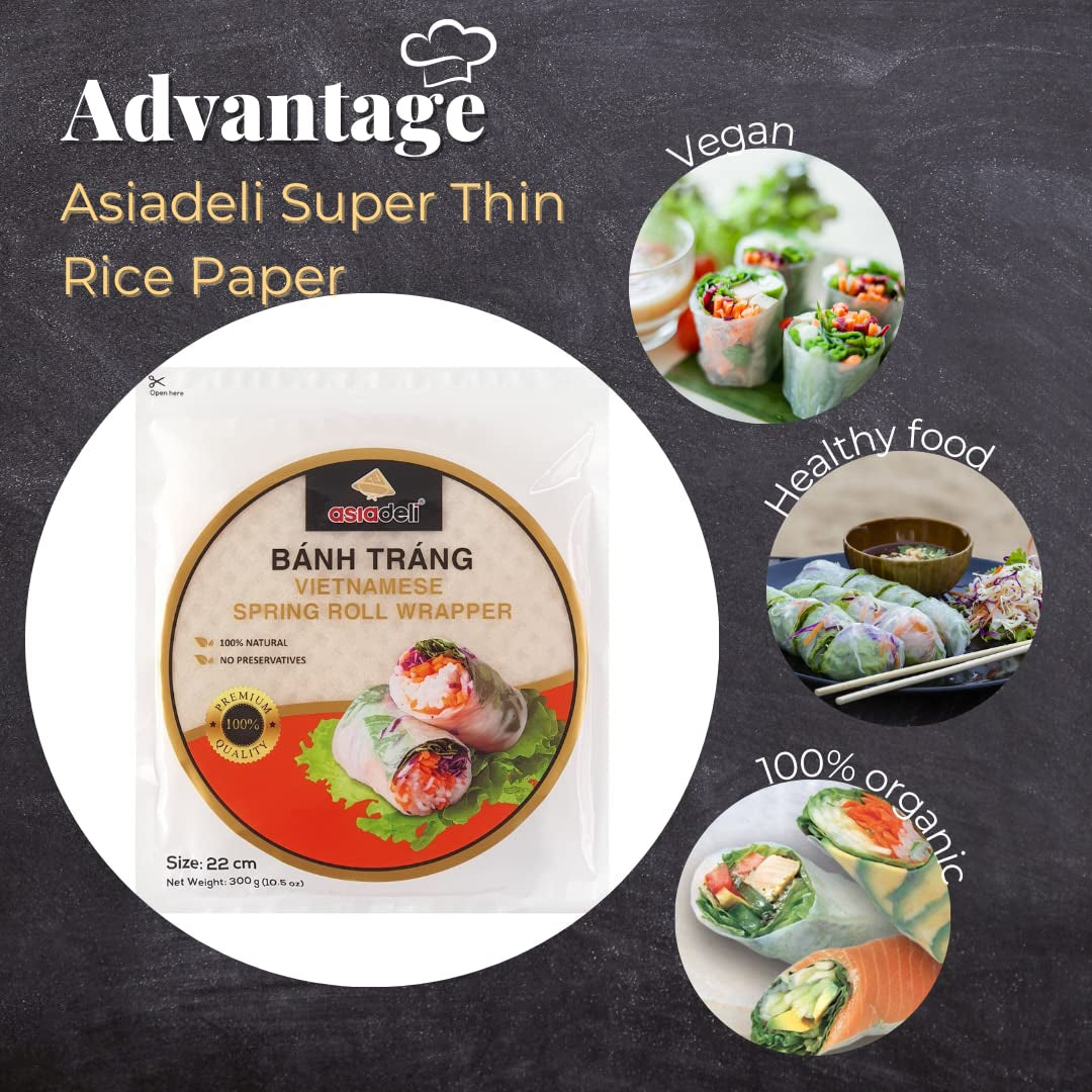 Rice Paper, 30~32 Sheets per Pack, 10.5 Oz, Vietnamese Spring Roll Wrapper, Premium Rice Paper, round 22Cm (Pack of 3 Bags)