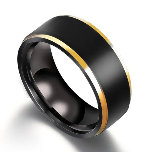 Simple Style Titanium Steel New Elegant Black Classics Ring With Gold Edge For Women Men Couple Fashion Jewelry Lover Engagement Rings Wedding Band Anniversary Gifts