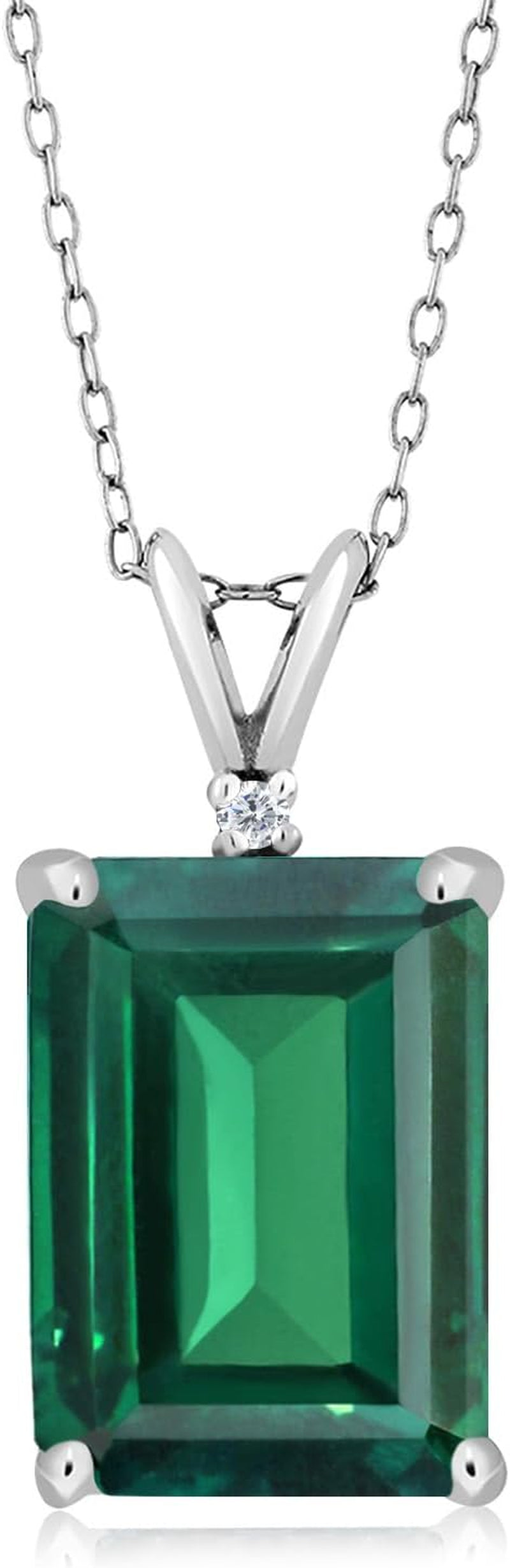 14X10MM Emerald Cut Gemstone Birthstone and White Diamond Necklace | 925 Sterling Silver | Pendant Necklace for Women | with 18 Inch Silver Chain