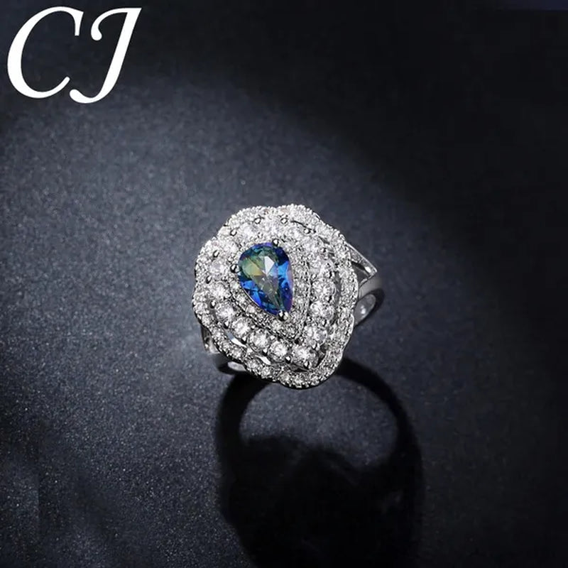 CANDICE Fantastic Mystic Blue Stone Jewelry Fashion Sterling Silver Woman Party Ring With Silver Plated（US SIZE 6-9）