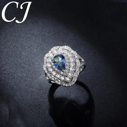 CANDICE Fantastic Mystic Blue Stone Jewelry Fashion Sterling Silver Woman Party Ring With Silver Plated（US SIZE 6-9）