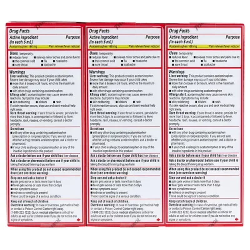 Children'S Tylenol Oral Suspension, Cherry, 4 Oz., 3 Pk.