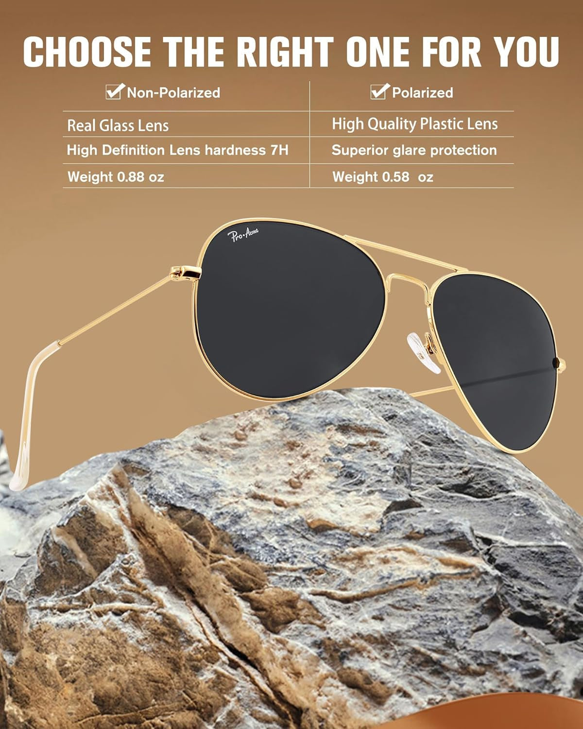 Classic Aviator Sunglasses for Men Women 100% Real Glass Lens