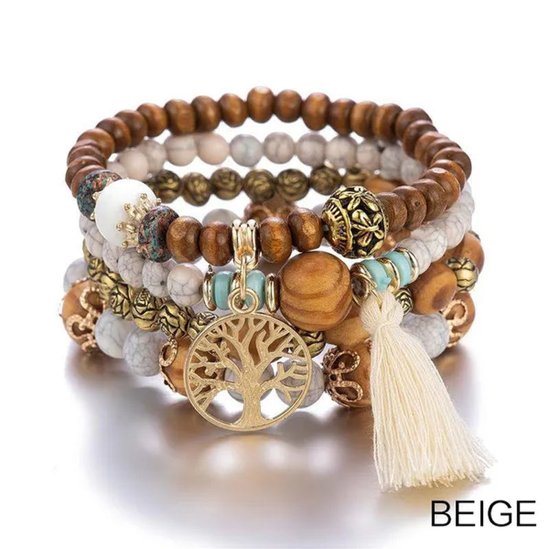 1PACK/2PACKS Beaded Bracelets Bohemian Bracelets Multi-Layered Wooden Beads Charm Bracelets Men'S and Women'S Fashion Beaded Bracelets