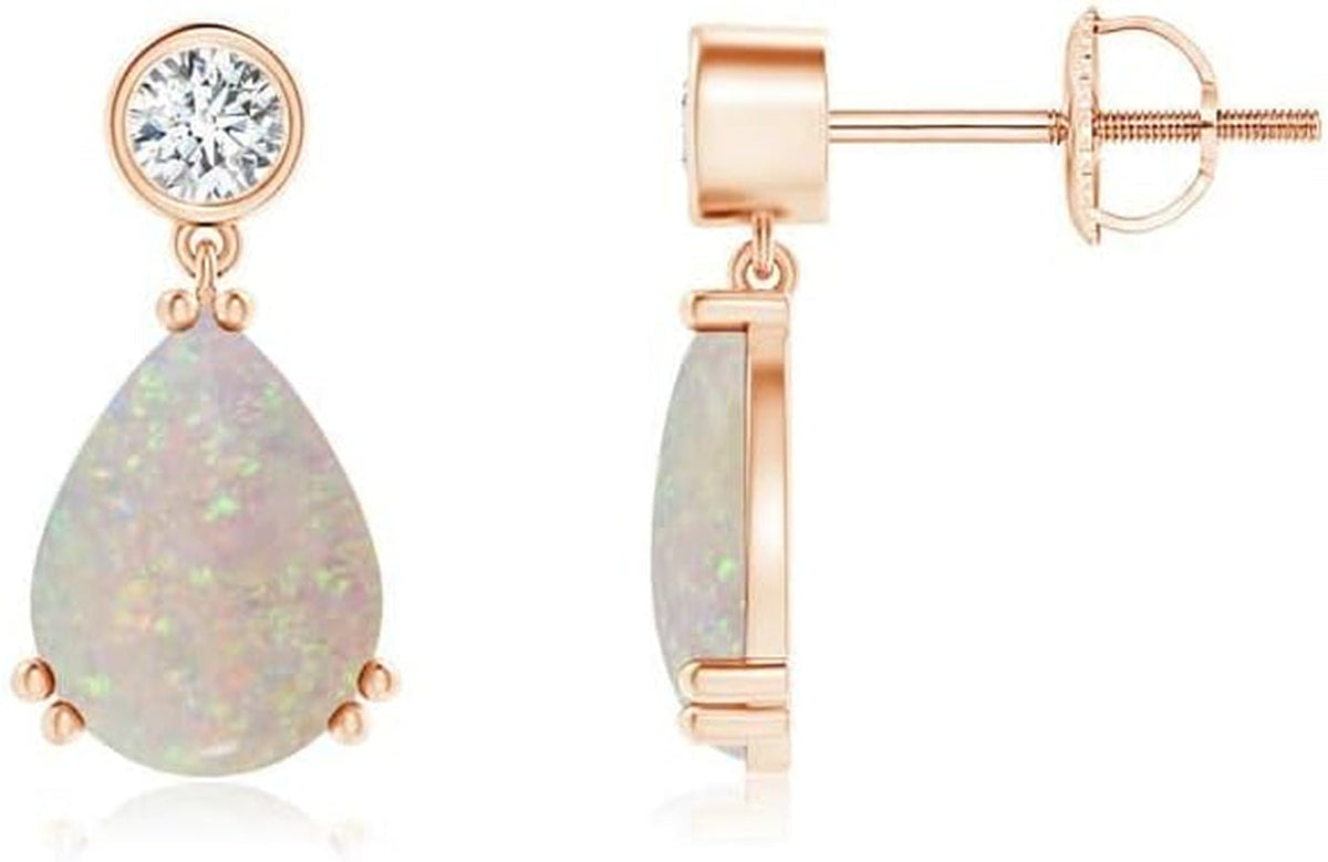 Natural Opal Drop Earrings for Women Girls in Sterling Silver/14K Solid Gold/Platinum | October Birthstone Jewelry Gift for Her | Birthday | Wedding | Anniversary