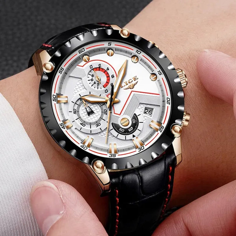 LIGE Mens Watches Top Brand Luxury Quartz Gold Watch Men Casual Leather Military Waterproof Sport Wrist Watch Male Fashion Clock