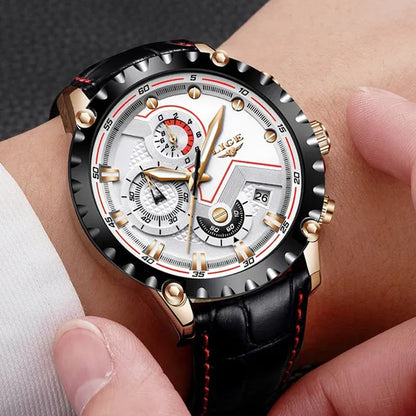 LIGE Mens Watches Top Brand Luxury Quartz Gold Watch Men Casual Leather Military Waterproof Sport Wrist Watch Male Fashion Clock