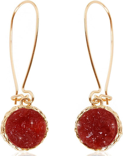 Humble Chic Simulated Druzy Threader Drop Earrings for Women - Gold, Silver, or Rose Gold Tone Trendy Boho Dangles with Sparkly Round Stone