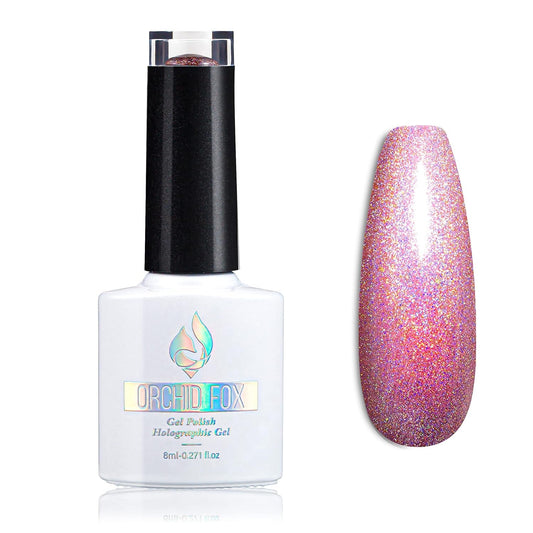 Holographic Gel Nail Polish Glitter: Led UV Gel Polish Sparkle Color Soak off Nail Art Gel DIY Design Manicure 1 PCS 8ML Rose Purple