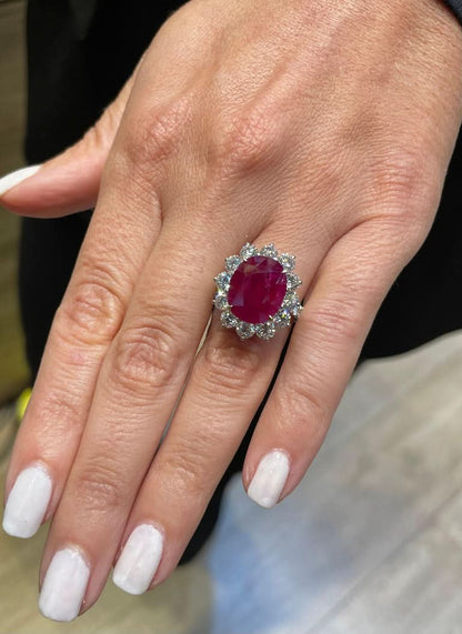 Exquisite 6.15 Carat Certified Burma Ruby Diamond Platinum Cocktail Ring