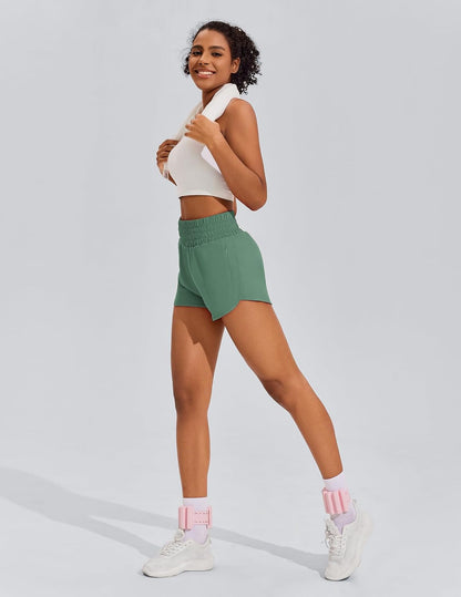 Women'S Athletic Shorts for Gym Workout Running Short with High Waisted Zip Pockets