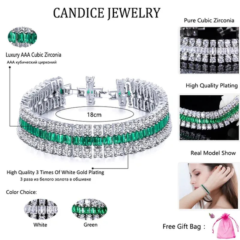 CANDICE Sparkling Wedding Bangle Jewelry Design Luxury Cubic Zirconia White Gold Plated Bridal Wide Bracelet For Women
