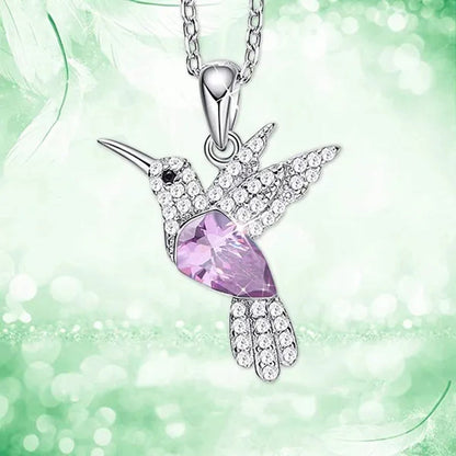 Hummingbird  Silver Jewelry Set Women Pendant Necklace and Stud Earring Set CrystalsFine Animal Jewelry, Gift for Mothers Day