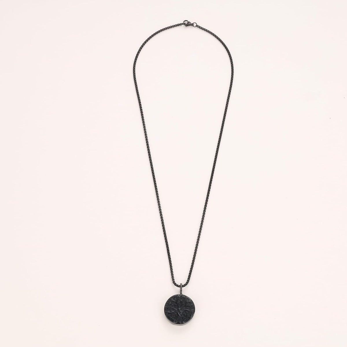 Tree of Life Necklace Black Obsidian Necklace, Stainless Steel Necklace/Nylon Cord