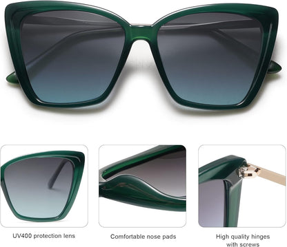 Trendy Polarized Sunglasses for Women Retro Womens Oversized Square Cat Eye Sun Glasses UV Protection SJ2206