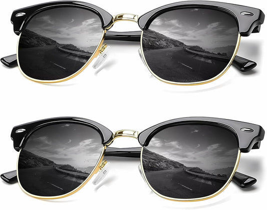 Sunglasses Men Polarized Sunglasses for Men Women Unisex Semi-Rimless Frame Retro Driving Sun Glasses UV Blocking