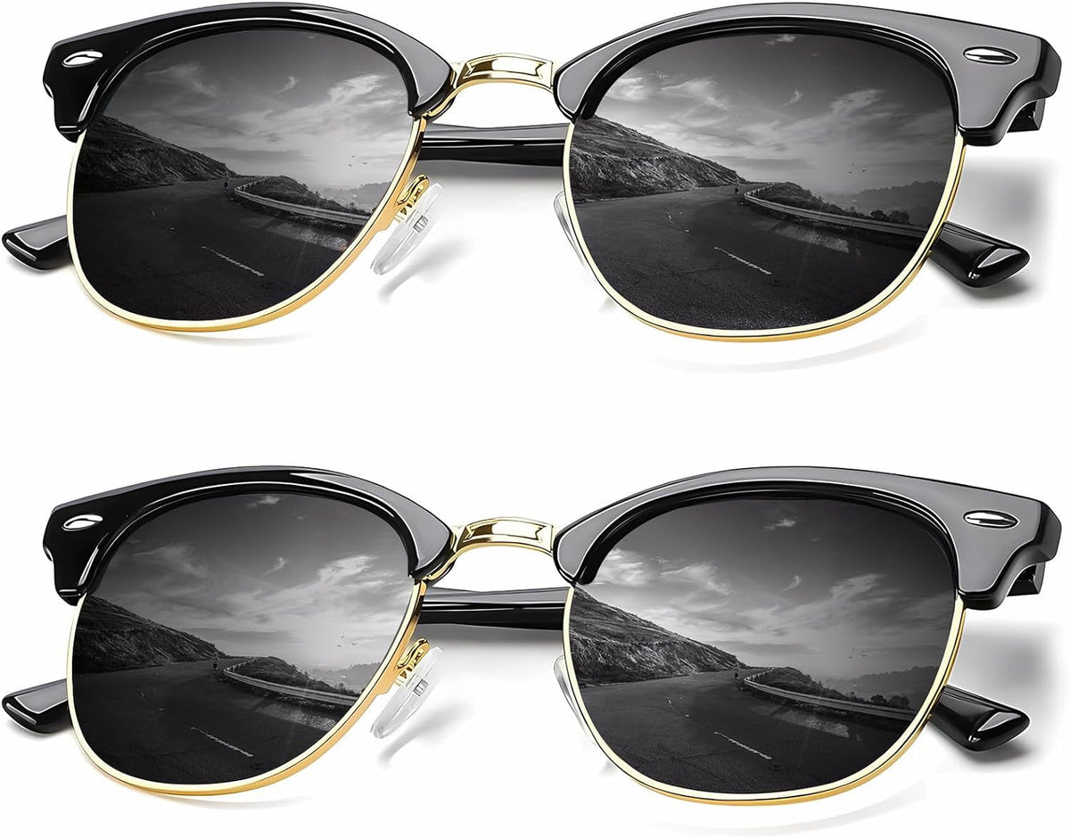 Sunglasses Men Polarized Sunglasses for Men Women Unisex Semi-Rimless Frame Retro Driving Sun Glasses UV Blocking
