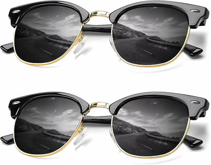 Sunglasses Men Polarized Sunglasses for Men Women Unisex Semi-Rimless Frame Retro Driving Sun Glasses UV Blocking