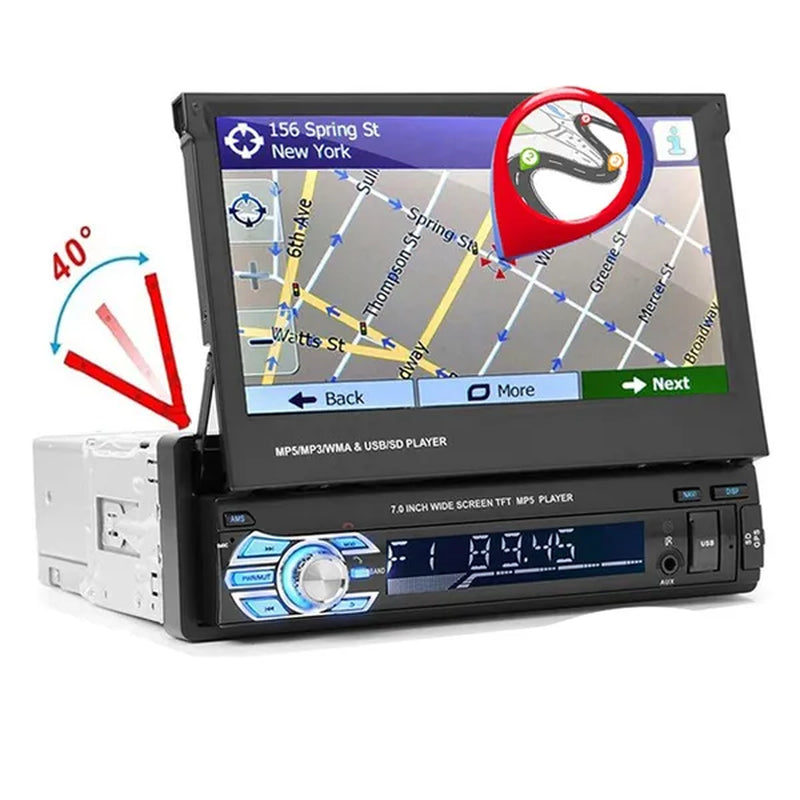 1DIN 7" HD Retractable Touch Screen Car Stereo Audio Bluetooth Car Radio Support Bluetooth/Usb/Aux/Fm/Am Mirrorlink+ SWC+ Rearview Camera (Optional)