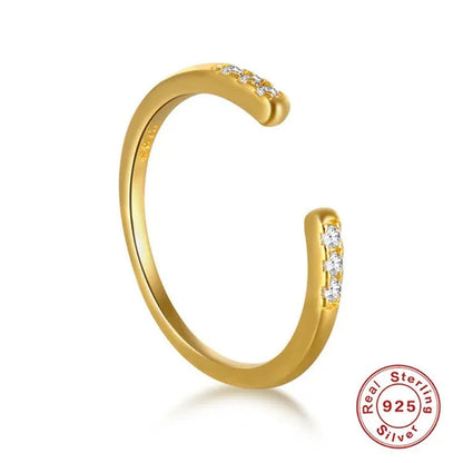Sterling 925 Silver Open Adjustable Ring Women Female's X Cross Shape Zircon Ring Girls' Gold Color Simple Finger Jewelry