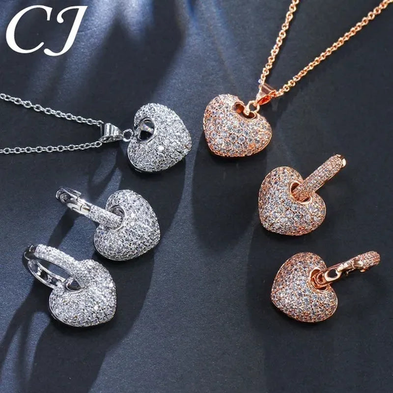 CANDICE Gorgeous Party Jewelry Set Full Micro Pave Tiny Cubic Zirconia Rose Gold Plated Love Heart Pendant Necklace Earrings For Women Gift