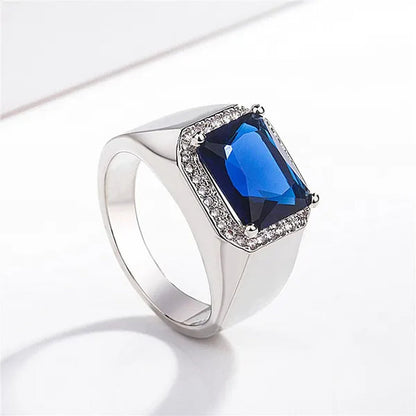 Business Men Natural Sapphire Emerald Ring Fashion 925 Sterling Silver Birthstone Rings Engagement Wedding Jewelry