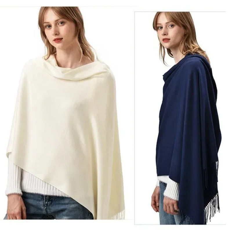 Women Cashmere Wool Scarf Wraps Warm Blanket Scarves Women Solid Color Cashmere Scarves with Tassel