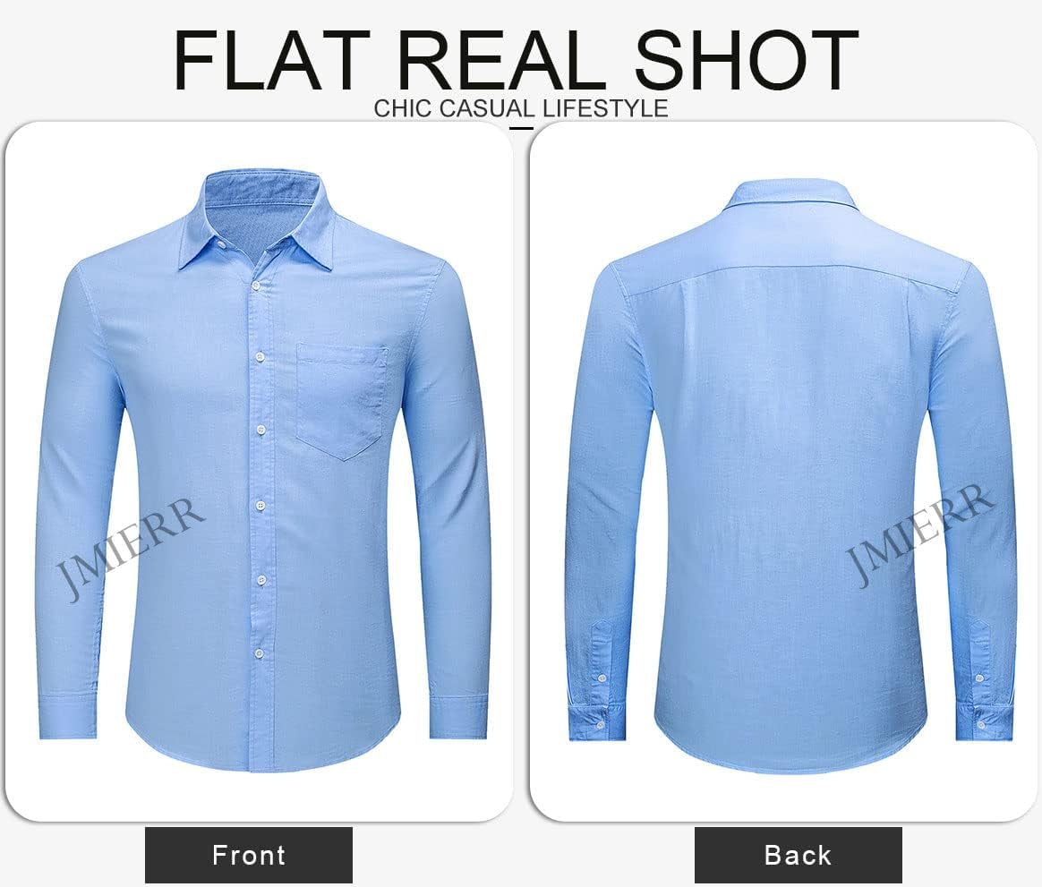 Mens Cotton Linen Casual Stylish Button down Shirt Long Sleeve Dress Shirts