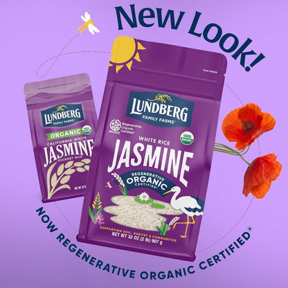 Jasmine Rice, Regenerative Organic Certified – Non-Sticky, Aromatic Long-Grain White Rice, Responsibly Grown in California, 32 Oz