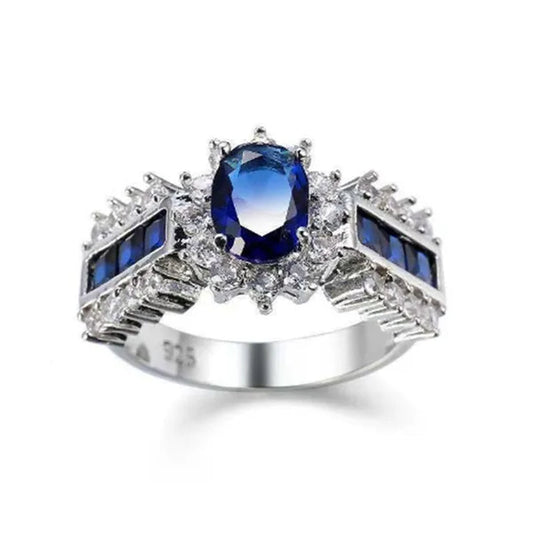 HOT Brand  Fashion Oval Cut Blue Sapphire&Red Ruby Wedding Ring 18k White Gold Jewlry for Women