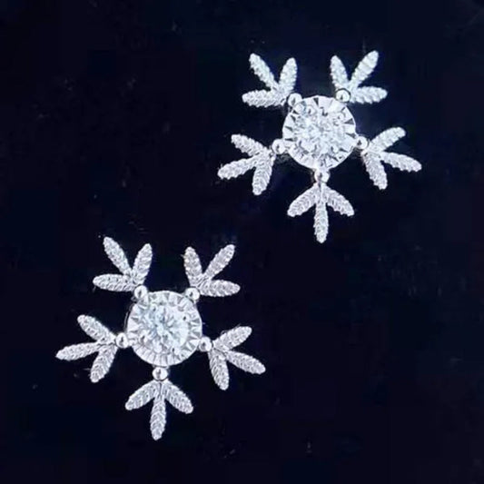 Trendy Cubic Zircon Snowflake Flower Stud Earrings for Women Bridal Wedding Accessories Valentine's Day Gift