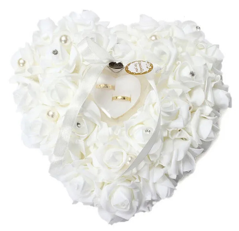 Wedding Favors Rose Heart Shaped Design Ring Box Pillow Cushion Case Holder Gift