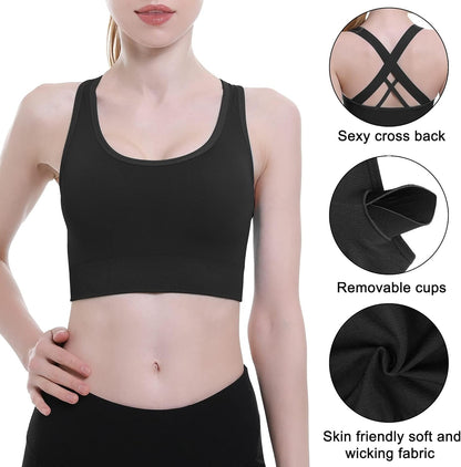 Sports Bras for Women Padded High Impact Seamless Criss Cross Back Workout Tops Gym Activewear Bra