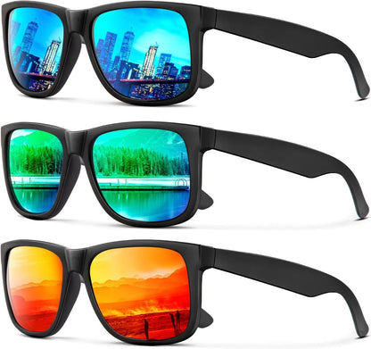 Sunglasses Men Polarized Sun glasses for Mens Womens Classic Matte Black Frame UV Protection 3pack