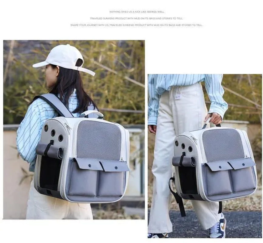 Pet Carrier Backpack Small Medium Dogs Cats Large Space Fits Up To 20 Lbs Pets Foldable Backpack Safety Lock Zipper Breathable Mesh Travel Hiking