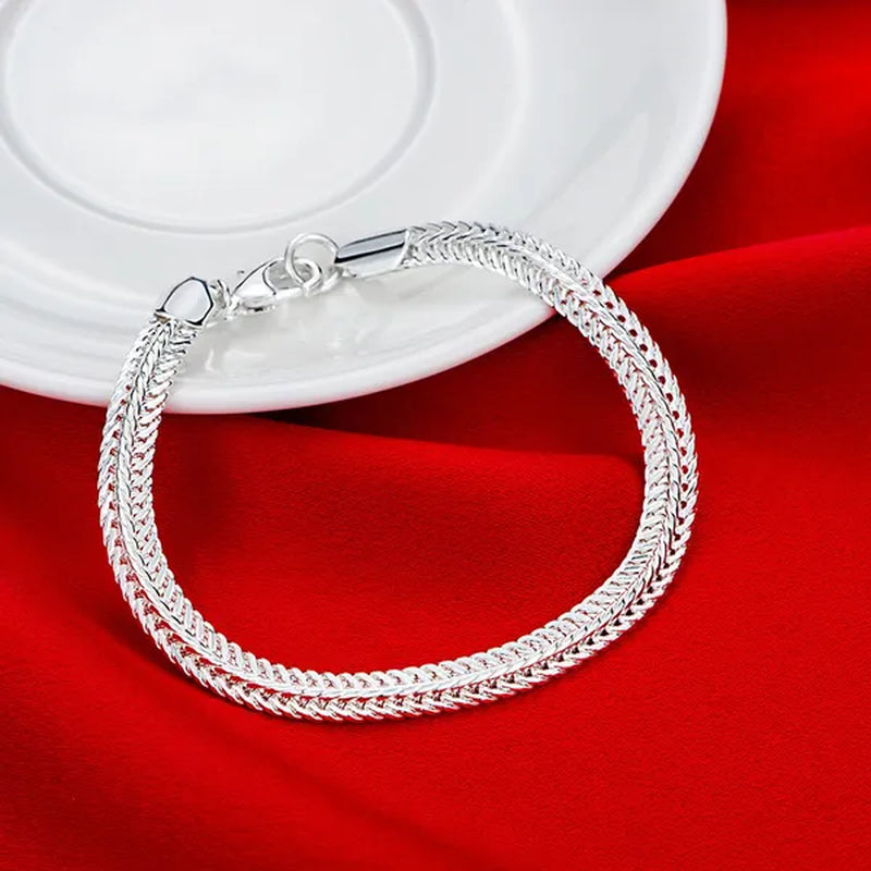 FASHION 925 Sterling Silver Men Party Jewelry Men's Foxtail Chain Necklace Bracelet Jewelry Set