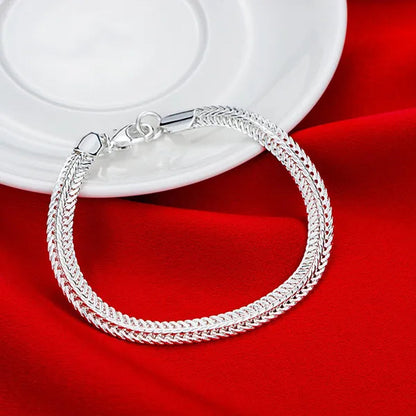 FASHION 925 Sterling Silver Men Party Jewelry Men's Foxtail Chain Necklace Bracelet Jewelry Set