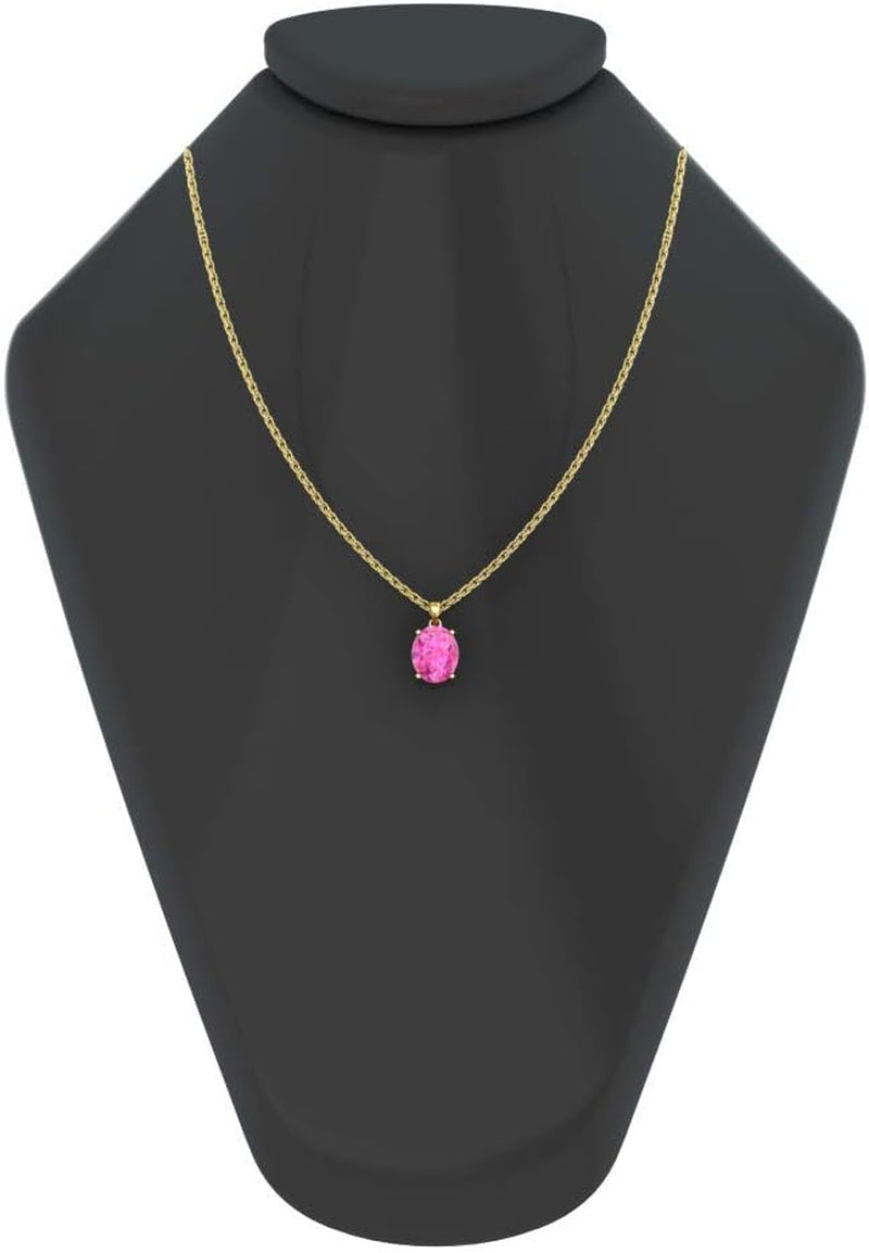 Women'S Pendant Necklace, 14K Yellow Gold/White Gold Hanging Jewelry with 7Mm Precious/Semi-Precious Oval Birthstone Gemstone & 18" Loose Rope Chain with Lobster Claw