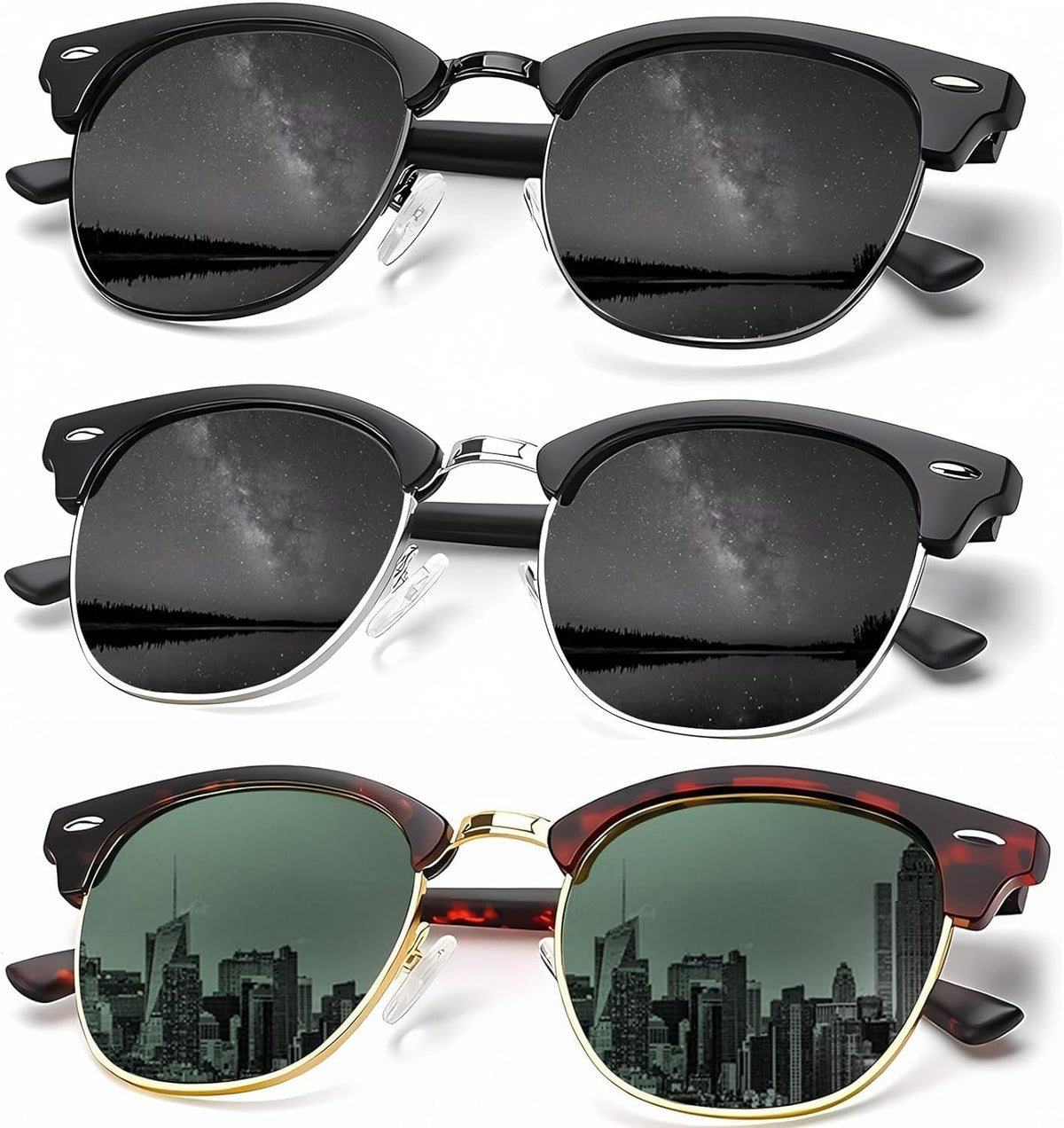 Sunglasses Men Polarized Sunglasses for Men Women Unisex Semi-Rimless Frame Retro Driving Sun Glasses UV Blocking