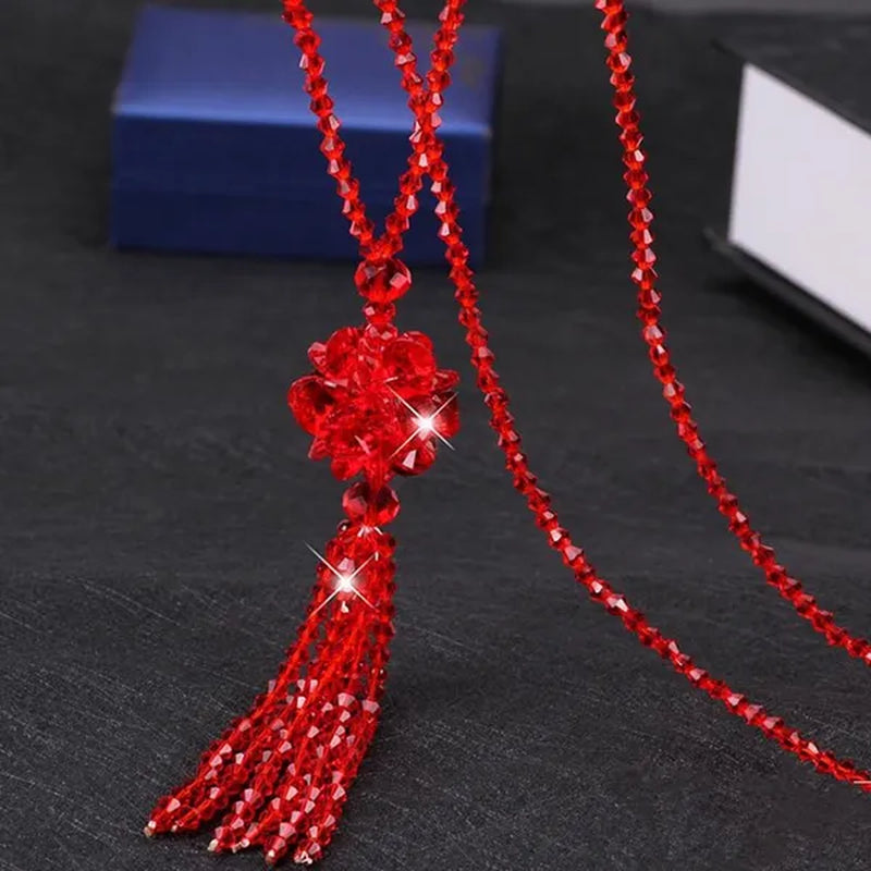 Crystal Bead Female Pendant Necklace Tassel Long  Sweater Chain Necklace Decoration