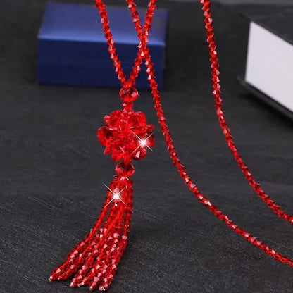 Crystal Bead Female Pendant Necklace Tassel Long  Sweater Chain Necklace Decoration