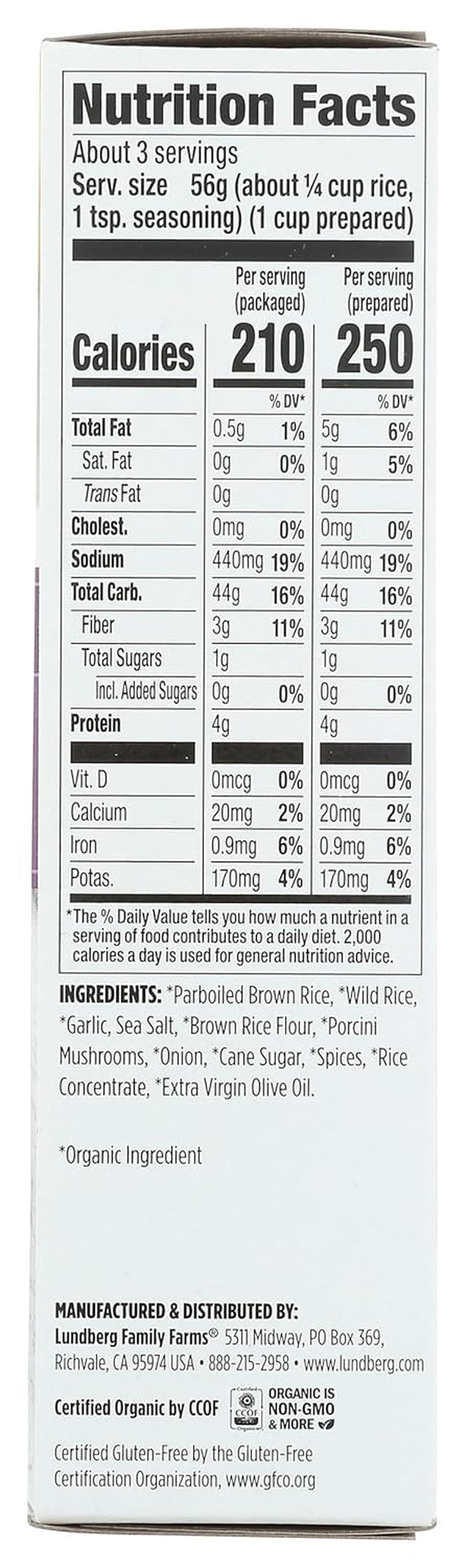 Family Farms, Rice Whole Grain with Wild Porcini Mushrooms Organic, 6 Ounce