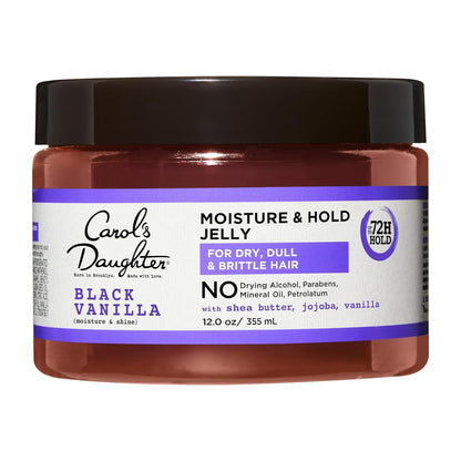 Black Vanilla Moisture and Hold Jelly, Hair Gel for Dry Hair with Shea Butter, Jojoba and Vanilla, 12 Fl Oz