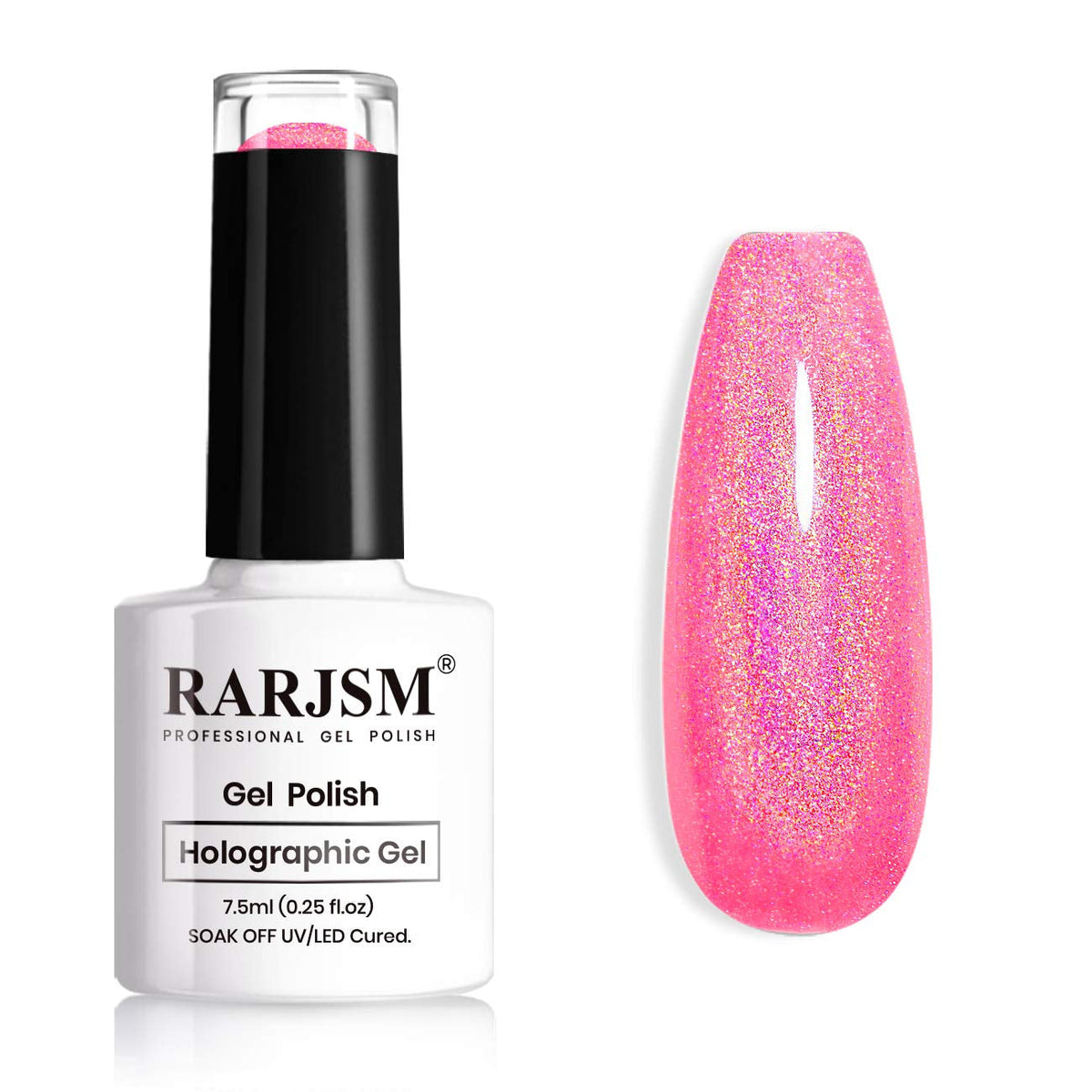 Holographic Nail Polish Neon Hot Pink Gel 7.5ML Gorgeous Glossy Hologram Curing Required Art Manicure Salon DIY at Home